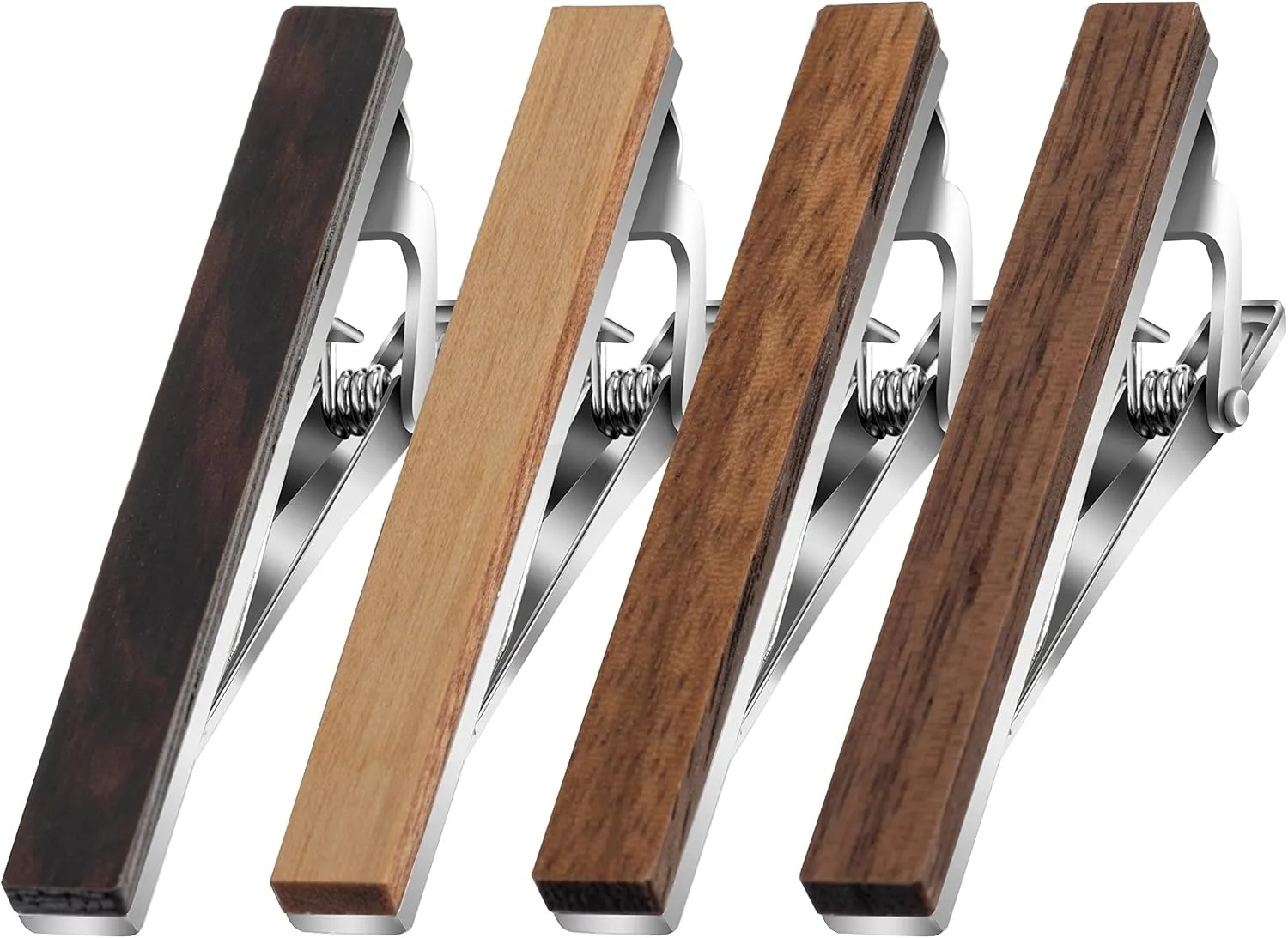 4 PCS Tie Clips for Men, Wood Tie Clip for Wedding Anniversary Business and Best Gift
