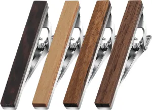4 PCS Tie Clips for Men, Wood Tie Clip for Wedding Anniversary Business and Best Gift