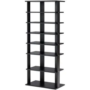7-Tier Dual 14 Pair Shoe Rack Free Standing Concise Shelves Storage-Black