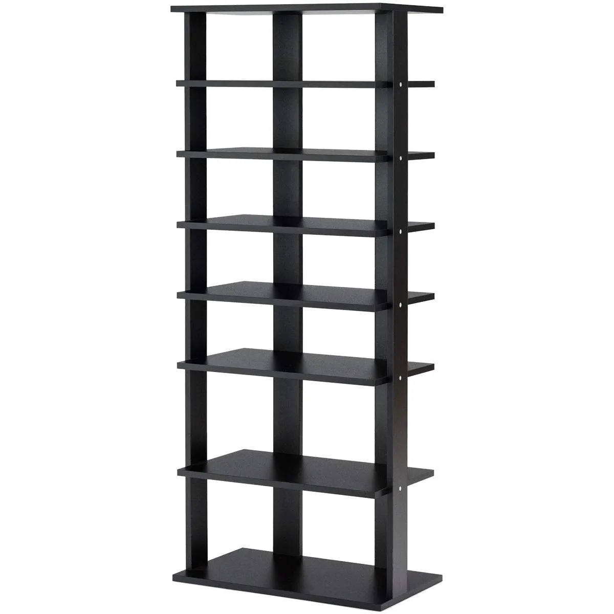 7-Tier Dual 14 Pair Shoe Rack Free Standing Concise Shelves Storage-Black