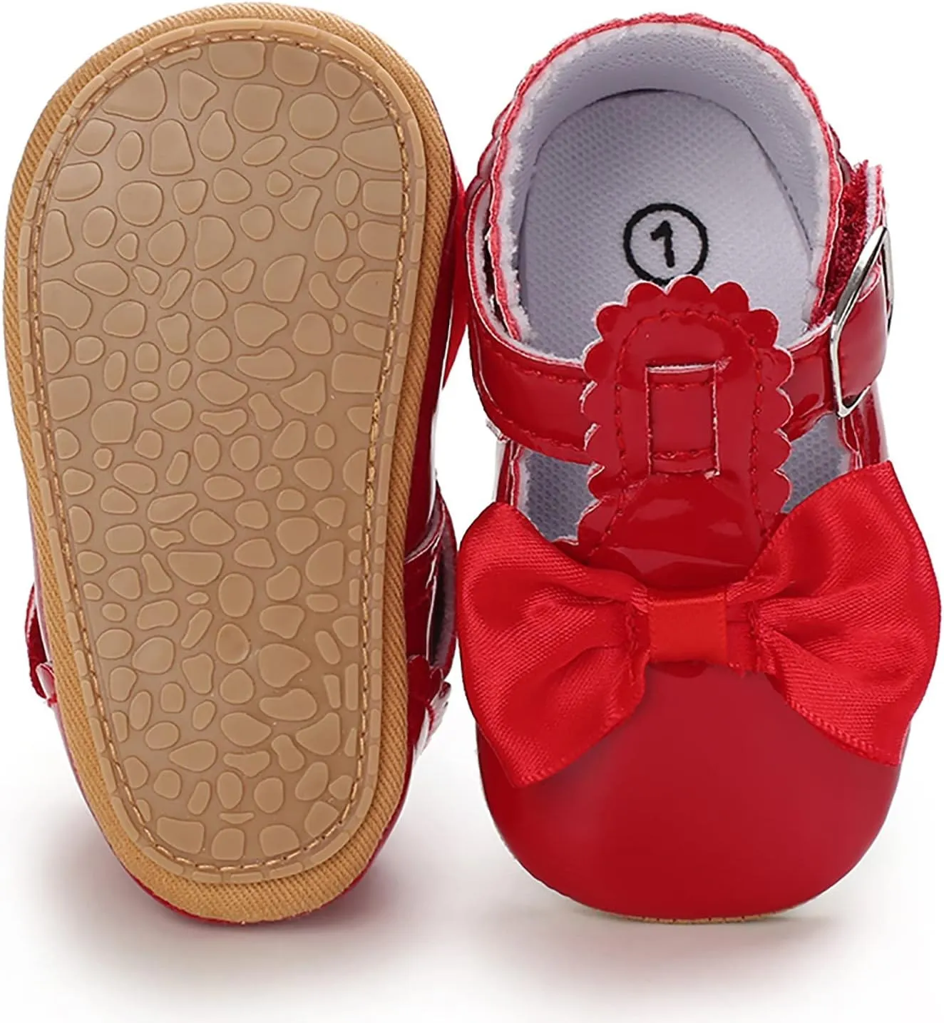 Baby Girls Mary Jane Flats Infant Non-Slip Bowknot Princess Wedding Dress Shoes Toddler PU Leather Baptism Shoes