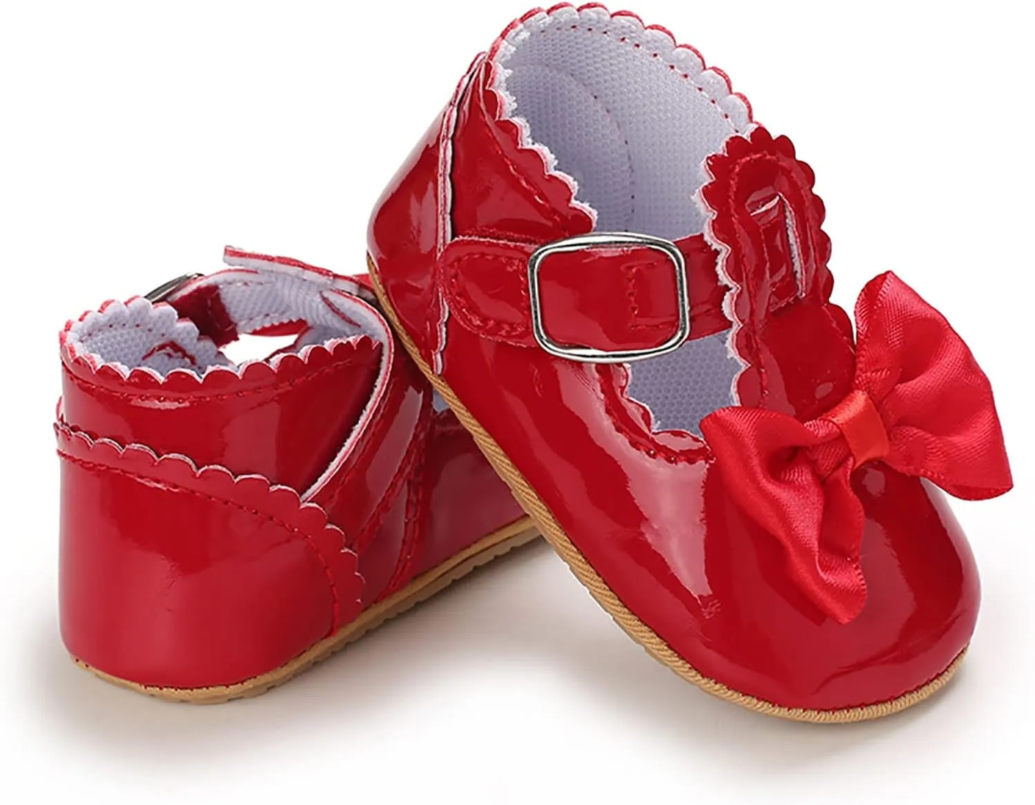 Baby Girls Mary Jane Flats Infant Non-Slip Bowknot Princess Wedding Dress Shoes Toddler PU Leather Baptism Shoes