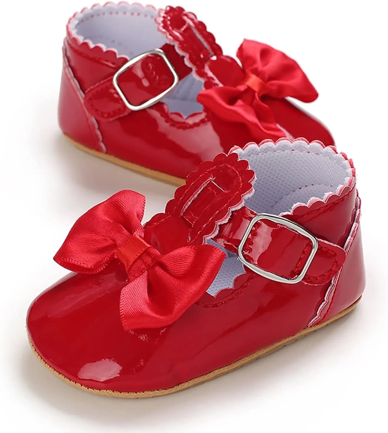Baby Girls Mary Jane Flats Infant Non-Slip Bowknot Princess Wedding Dress Shoes Toddler PU Leather Baptism Shoes
