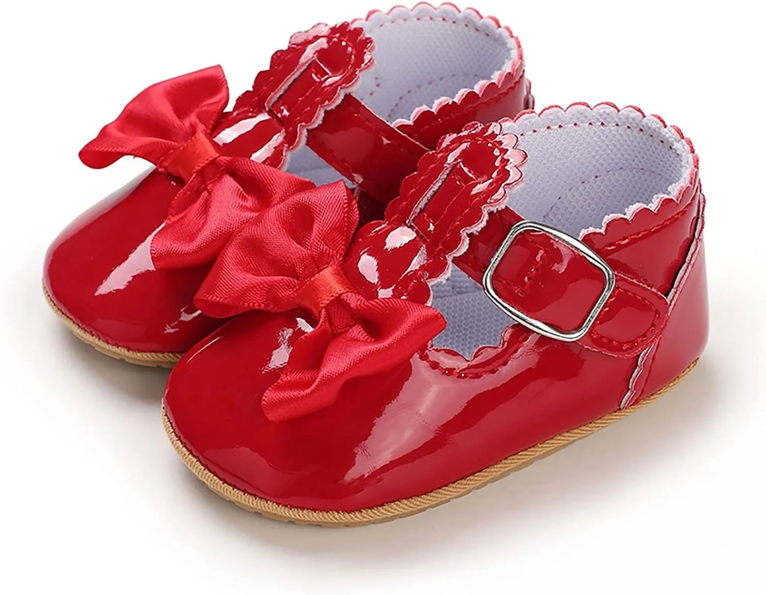 Baby Girls Mary Jane Flats Infant Non-Slip Bowknot Princess Wedding Dress Shoes Toddler PU Leather Baptism Shoes
