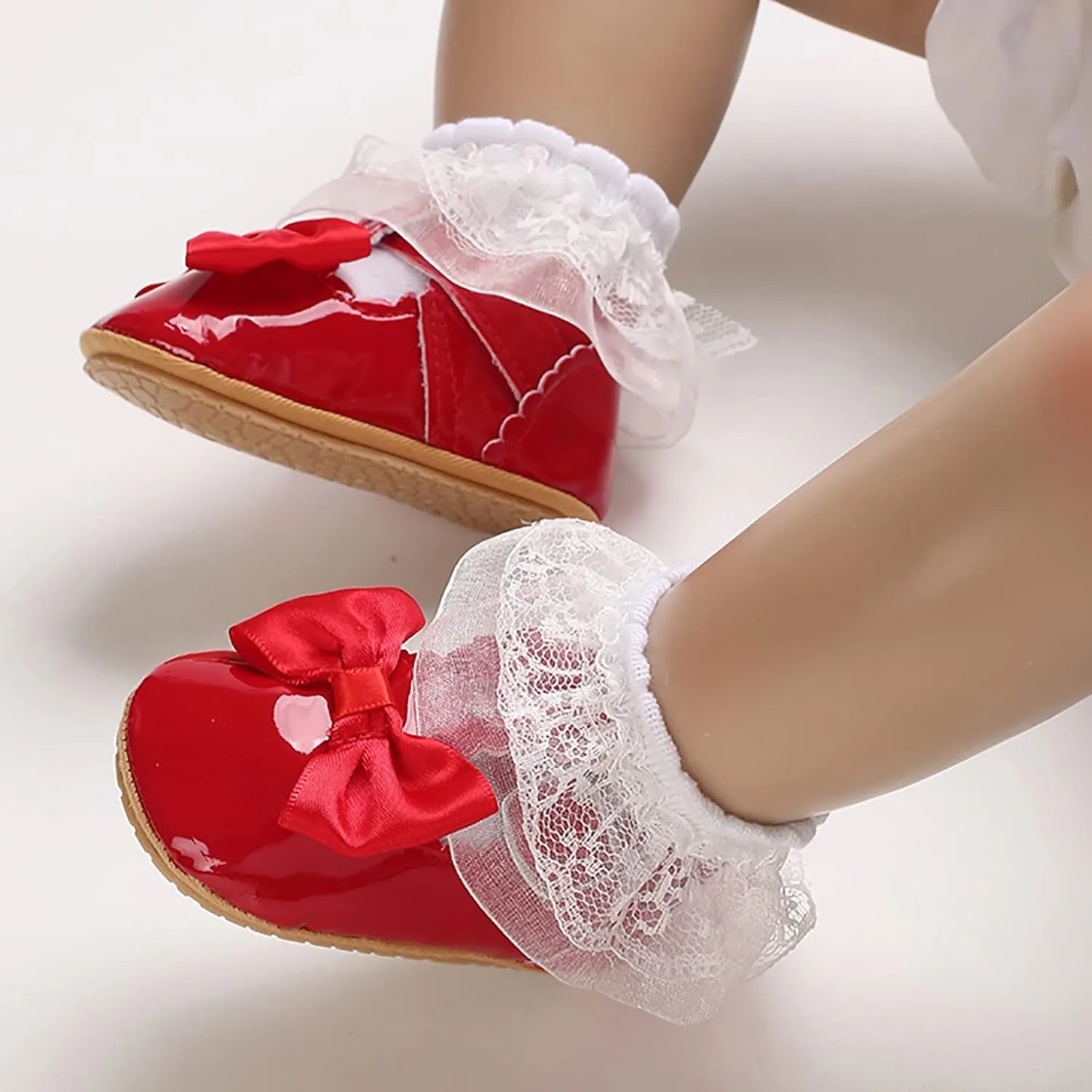 Baby Girls Mary Jane Flats Infant Non-Slip Bowknot Princess Wedding Dress Shoes Toddler PU Leather Baptism Shoes