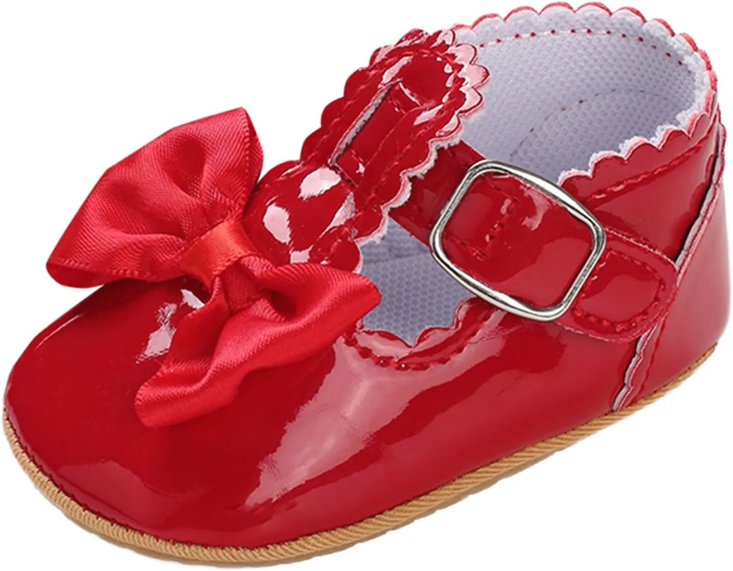 Baby Girls Mary Jane Flats Infant Non-Slip Bowknot Princess Wedding Dress Shoes Toddler PU Leather Baptism Shoes