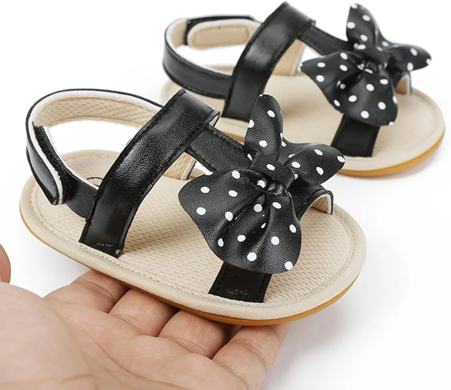 Baby Girls Polka Dot Bow Sandals 2025 Summer Outdoor Prewalker Shoes Open Toe Lightweight Breathable Dress Shoes
