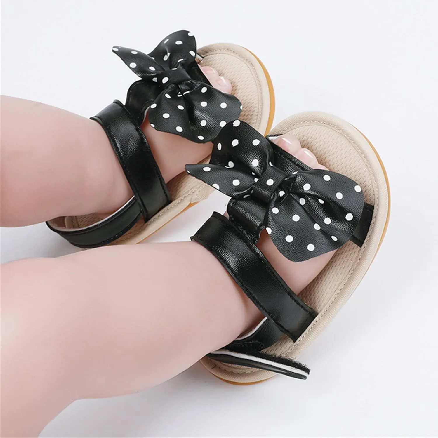 Baby Girls Polka Dot Bow Sandals 2025 Summer Outdoor Prewalker Shoes Open Toe Lightweight Breathable Dress Shoes