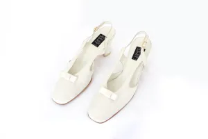 BALLETCORE 90s Designer Ivory Satin & Leather Heels ~ Euro 39.5