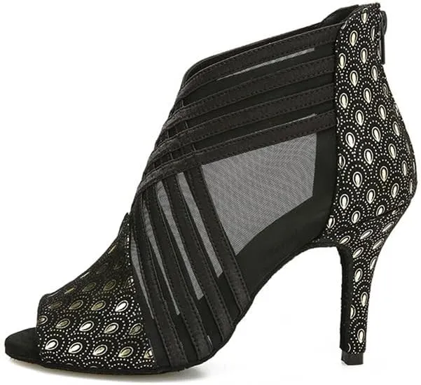 Ballroom Dance Shoes for Women Mesh Peep Toe Latin Salsa Dancing Sandals Women High Heels with Prints