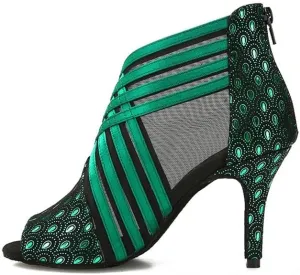 Ballroom Dance Shoes for Women Mesh Peep Toe Latin Salsa Dancing Sandals Women High Heels with Prints