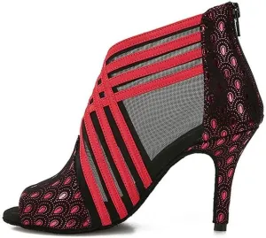 Ballroom Dance Shoes for Women Mesh Peep Toe Latin Salsa Dancing Sandals Women High Heels with Prints