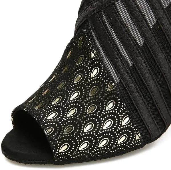 Ballroom Dance Shoes for Women Mesh Peep Toe Latin Salsa Dancing Sandals Women High Heels with Prints