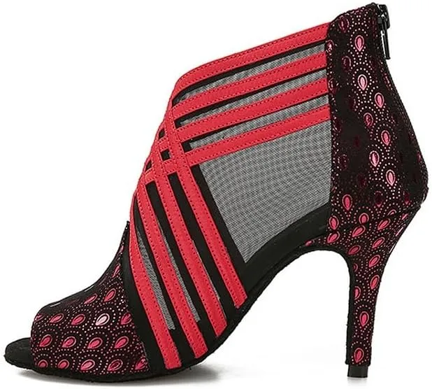 Ballroom Dance Shoes for Women Mesh Peep Toe Latin Salsa Dancing Sandals Women High Heels with Prints