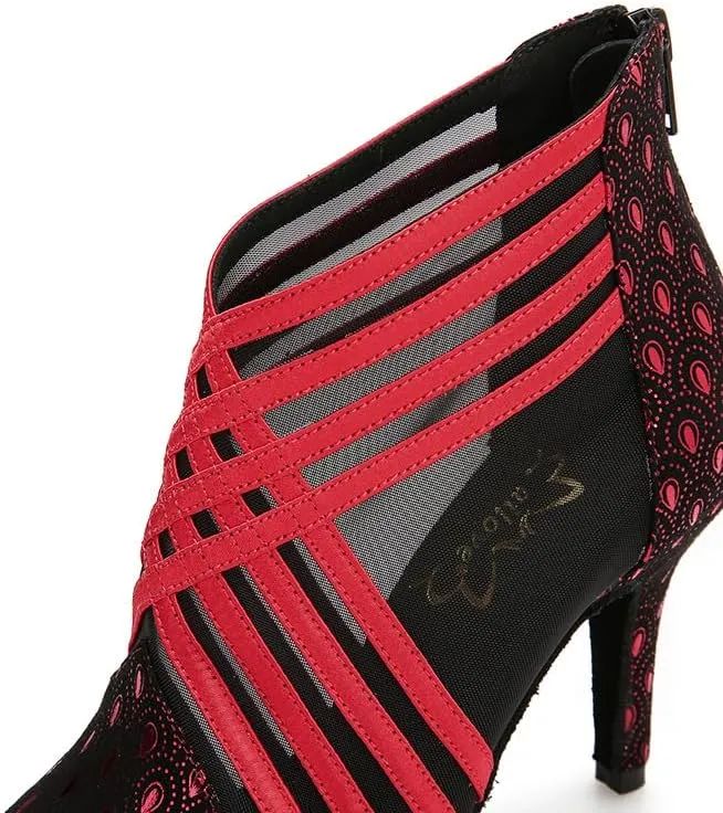 Ballroom Dance Shoes for Women Mesh Peep Toe Latin Salsa Dancing Sandals Women High Heels with Prints