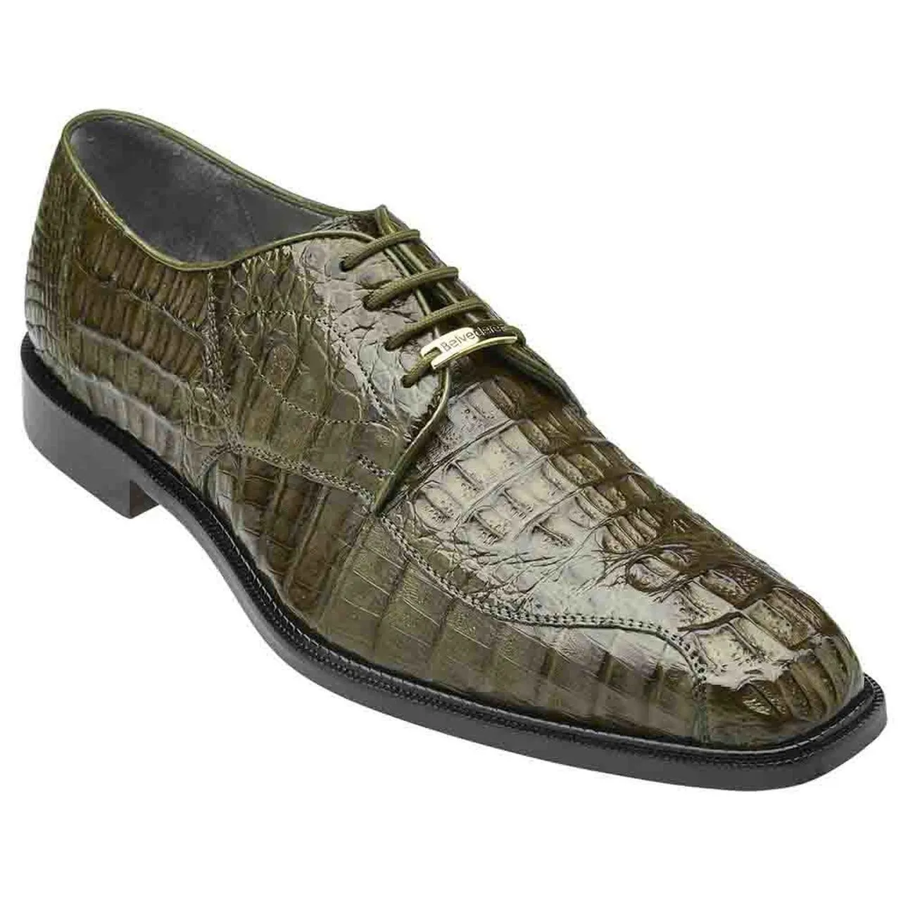 Belvedere Chapo Designer Shoes Men's Olive Green Genuine Hornback Crocodile Oxfords 1465 (CHAPO-OLIVE)