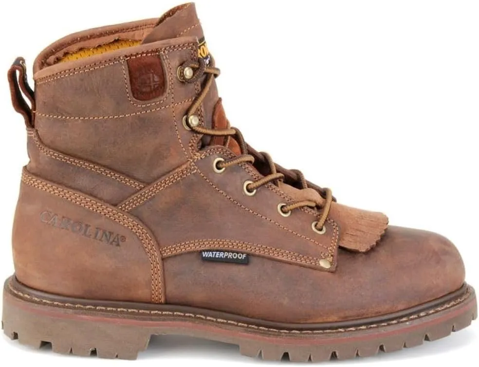 Carolina 28 Series 6" Soft Toe Waterproof Work Boots for Men - Cigar Leather Upper, AG7 Footbed, Removable Kiltie, EH-Rated