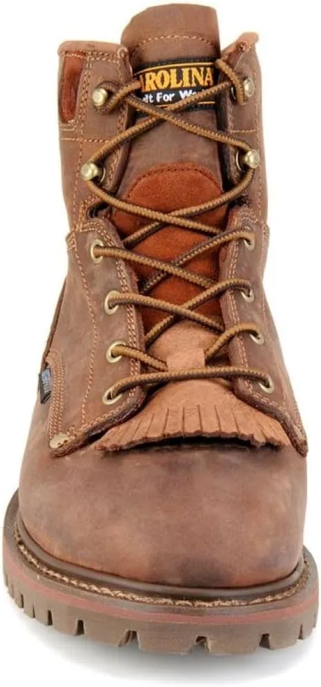 Carolina 28 Series 6" Soft Toe Waterproof Work Boots for Men - Cigar Leather Upper, AG7 Footbed, Removable Kiltie, EH-Rated