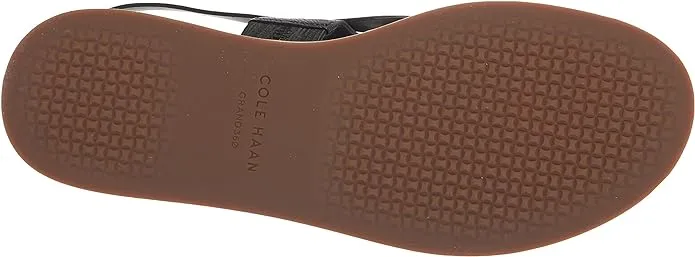 Cole Haan Mandy Black Leather White Canvas Ankle Strap Thong Flats Sandals