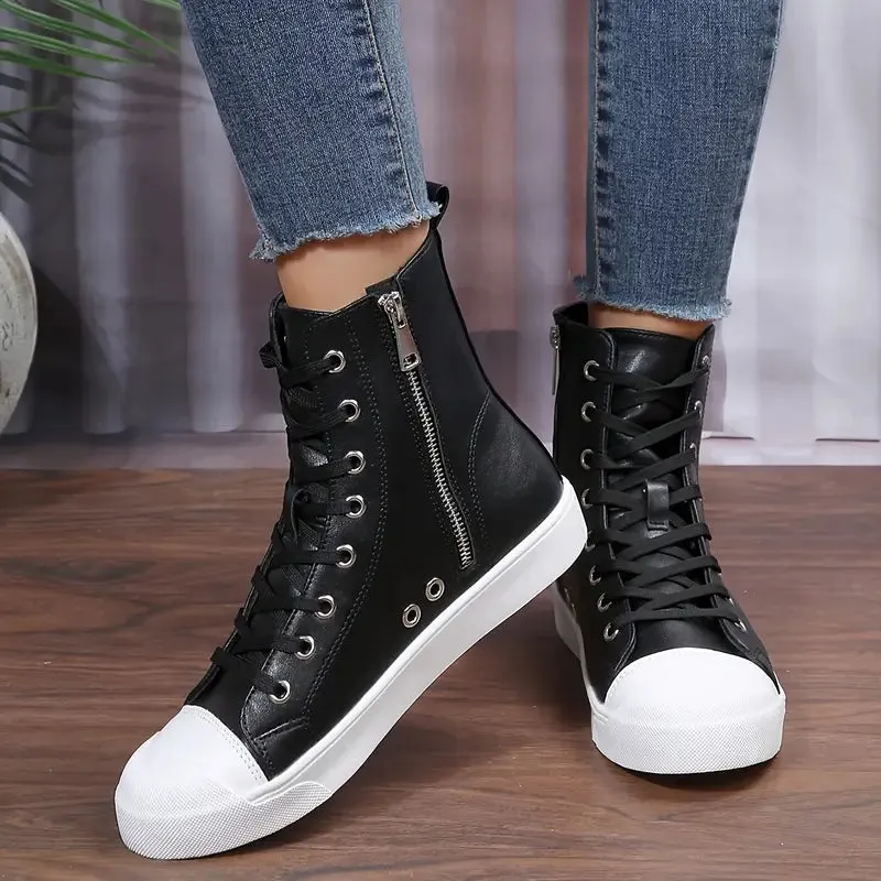 College High Rise Vegan Leather Sneaker Boots