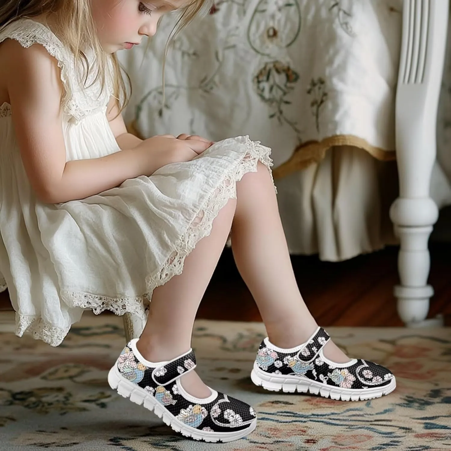 Coloranimal Girls Mary Jane Shoes Dance Shoes for Kids Casual Unifoem Shoes Magic Sticker Mary Jane Flats Girls' Flats Kids Footwear