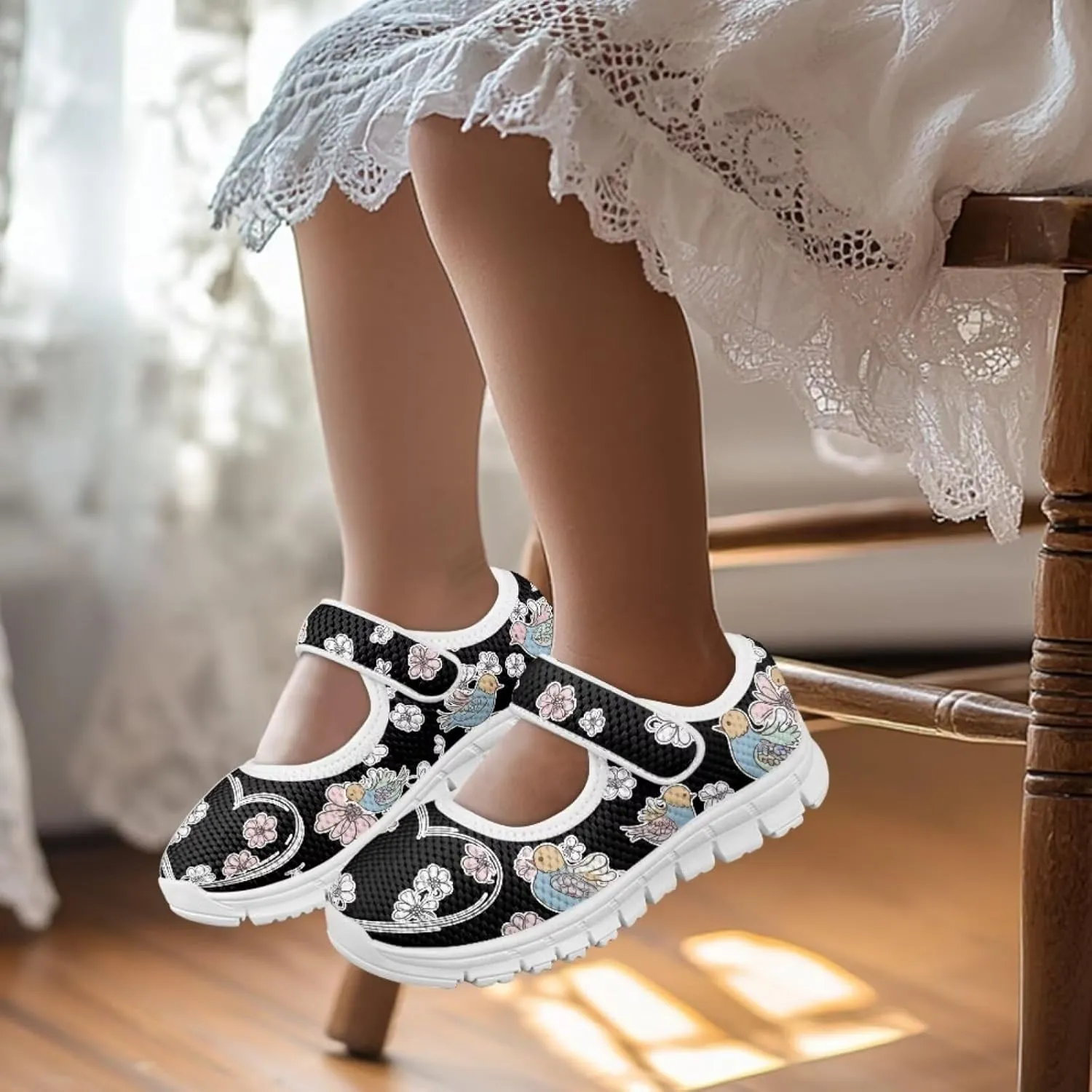 Coloranimal Girls Mary Jane Shoes Dance Shoes for Kids Casual Unifoem Shoes Magic Sticker Mary Jane Flats Girls' Flats Kids Footwear