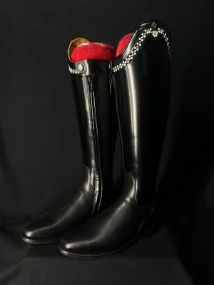 DeNiro Bellini Custom Dressage Boots Wrat & Brushed Black with Pearls and Crystals - In Stock