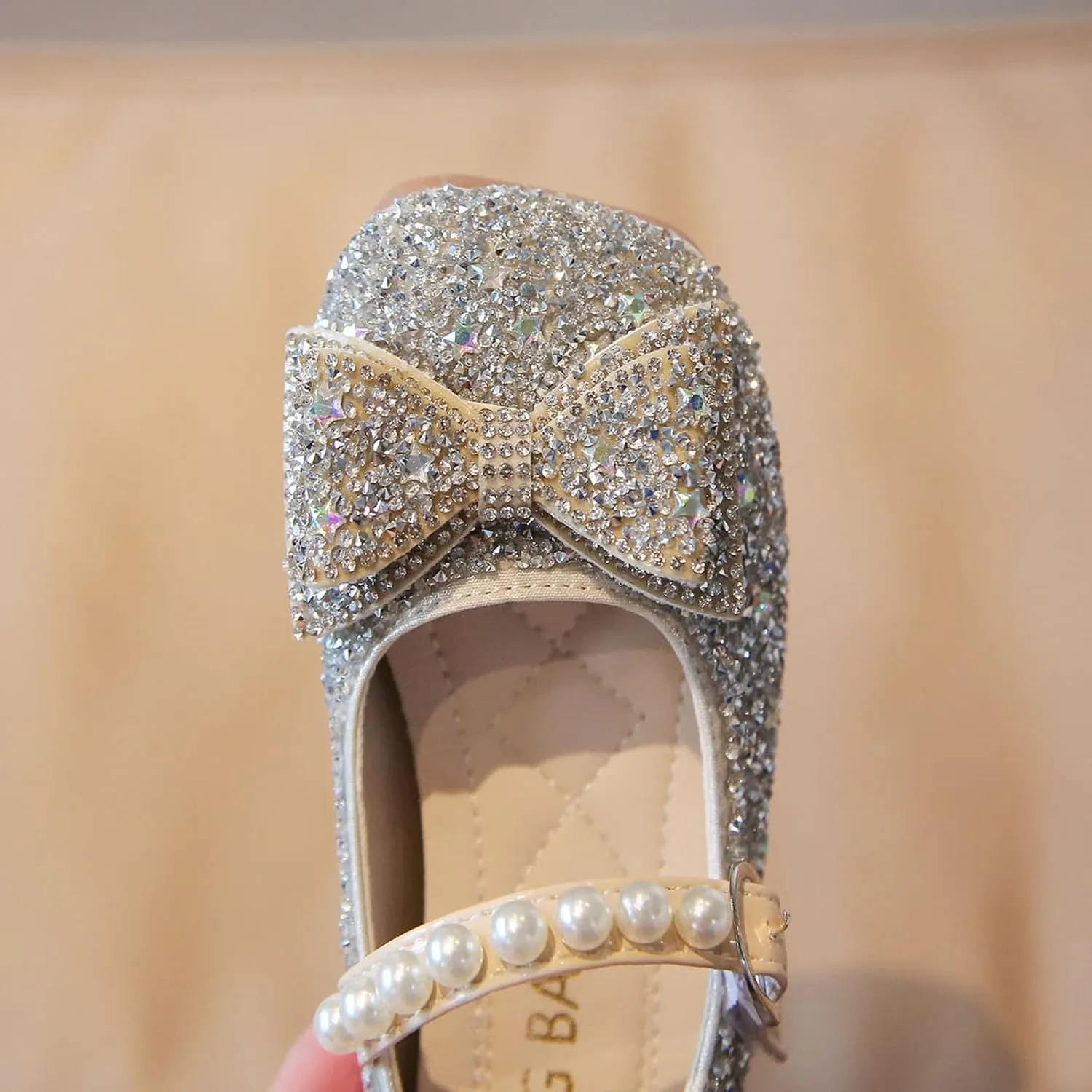 Fashion Autumn Girls Casual Shoes Rhinestone Sequin Bow Buckle Dress Shoes Dance Shoes Cute Shoes (Silver, 3.5-4 Years)