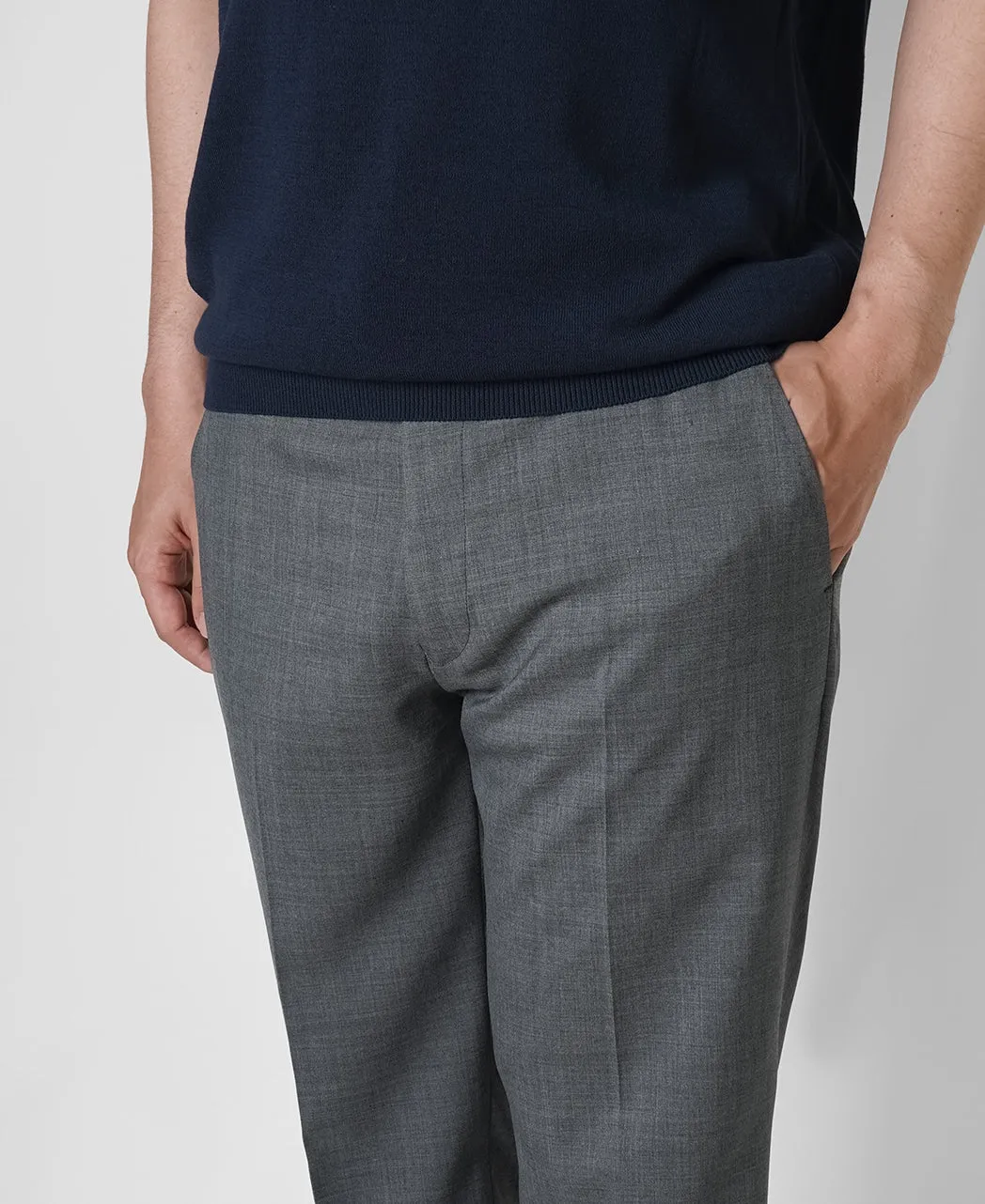 Flat-front wool trousers