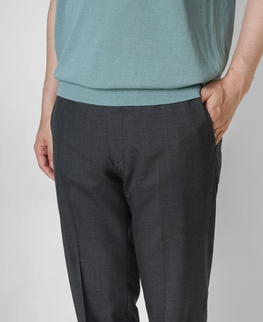 Flat-front wool trousers