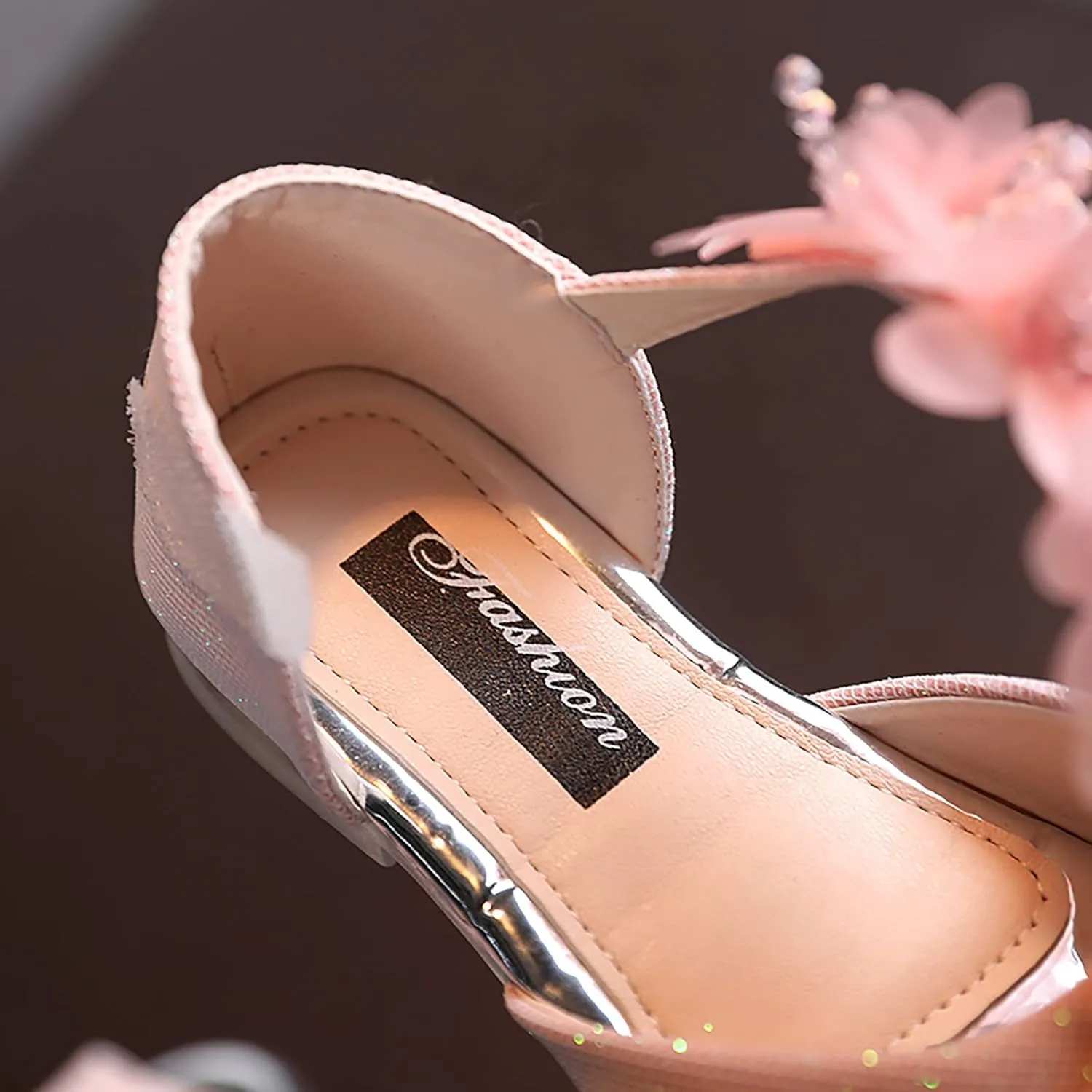Flower Girls Dress Shoes 1 to 7 Years Open Toe Mary Jane Flats Party Wedding Ballet Dance Shoes with Flower Strap