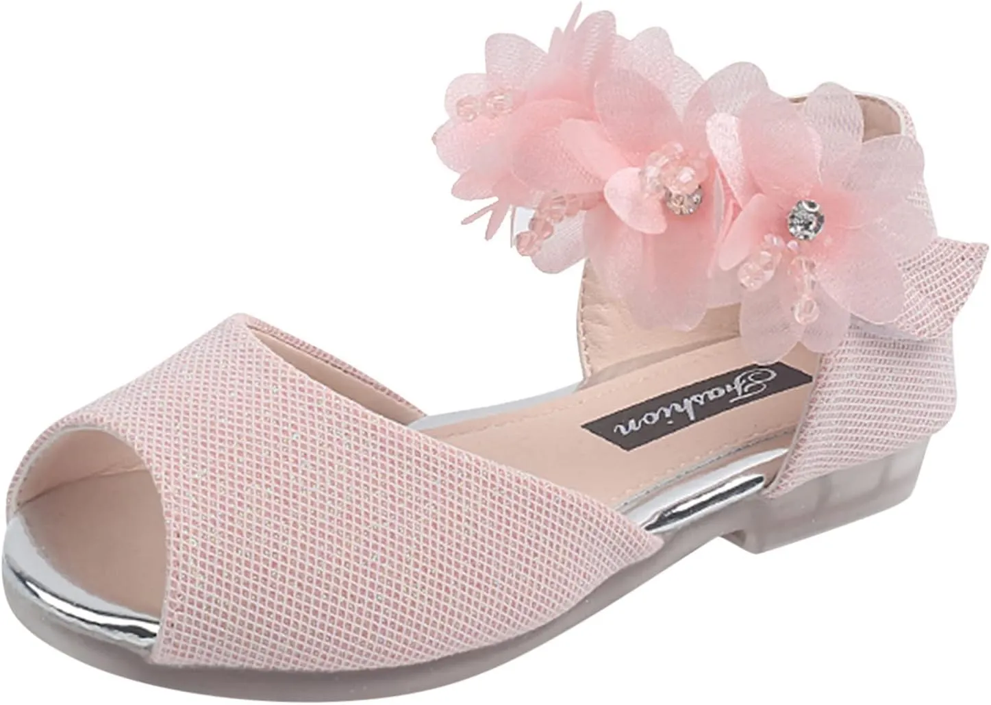 Flower Girls Dress Shoes 1 to 7 Years Open Toe Mary Jane Flats Party Wedding Ballet Dance Shoes with Flower Strap