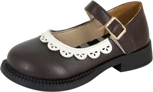 Girls Closed Toe Mary Jane School Uniform Shoes Toddler Flower Girl Dress Shoes Low Heels for Party Wedding