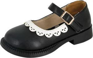 Girls Closed Toe Mary Jane School Uniform Shoes Toddler Flower Girl Dress Shoes Low Heels for Party Wedding