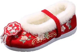 Girls Cotton Shoes Ancient Costume Hanfu Shoes Children Baby Cloth Shoes New Year Clothing Shoes Snow Boots Girls Size 2