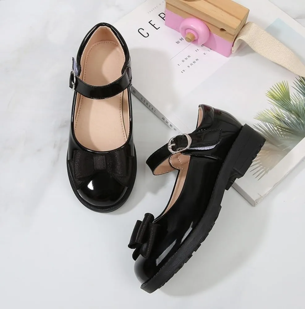 Girls Front Bow Mary Jane Dress Shoes Formal Party Performance Casual Flats Footwear for Toddler Little Kids