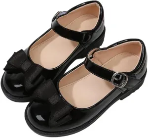 Girls Front Bow Mary Jane Dress Shoes Formal Party Performance Casual Flats Footwear for Toddler Little Kids