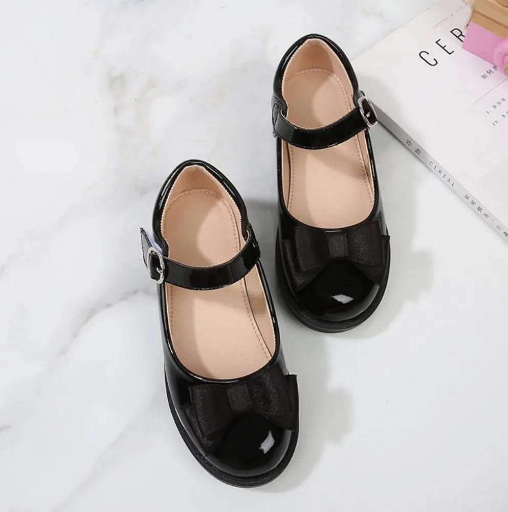 Girls Front Bow Mary Jane Dress Shoes Formal Party Performance Casual Flats Footwear for Toddler Little Kids