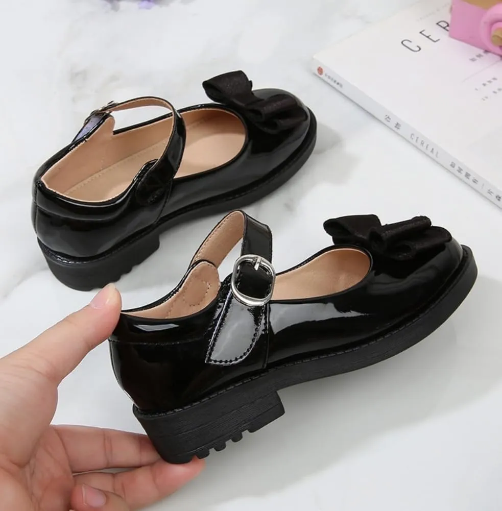 Girls Front Bow Mary Jane Dress Shoes Formal Party Performance Casual Flats Footwear for Toddler Little Kids