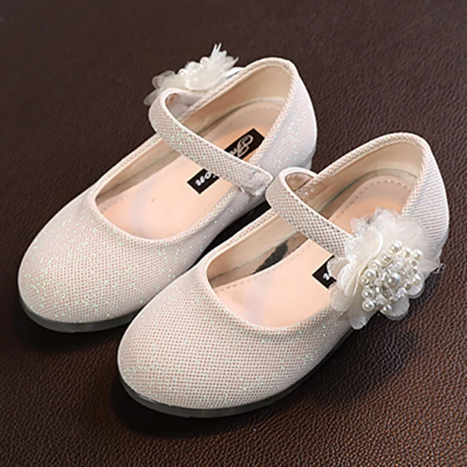 Girls Mary Jane Flats with Flower Low Heels Pump Flower Girl Dress Shoes Toddler Girls School Party Wedding Shoes