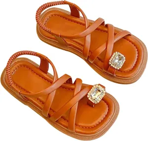 Girls Open Toe Cute No Heels Dress Sandals Strappy Summer Elastic Ankle Strap Soft Platform Shoes for Beach Pool