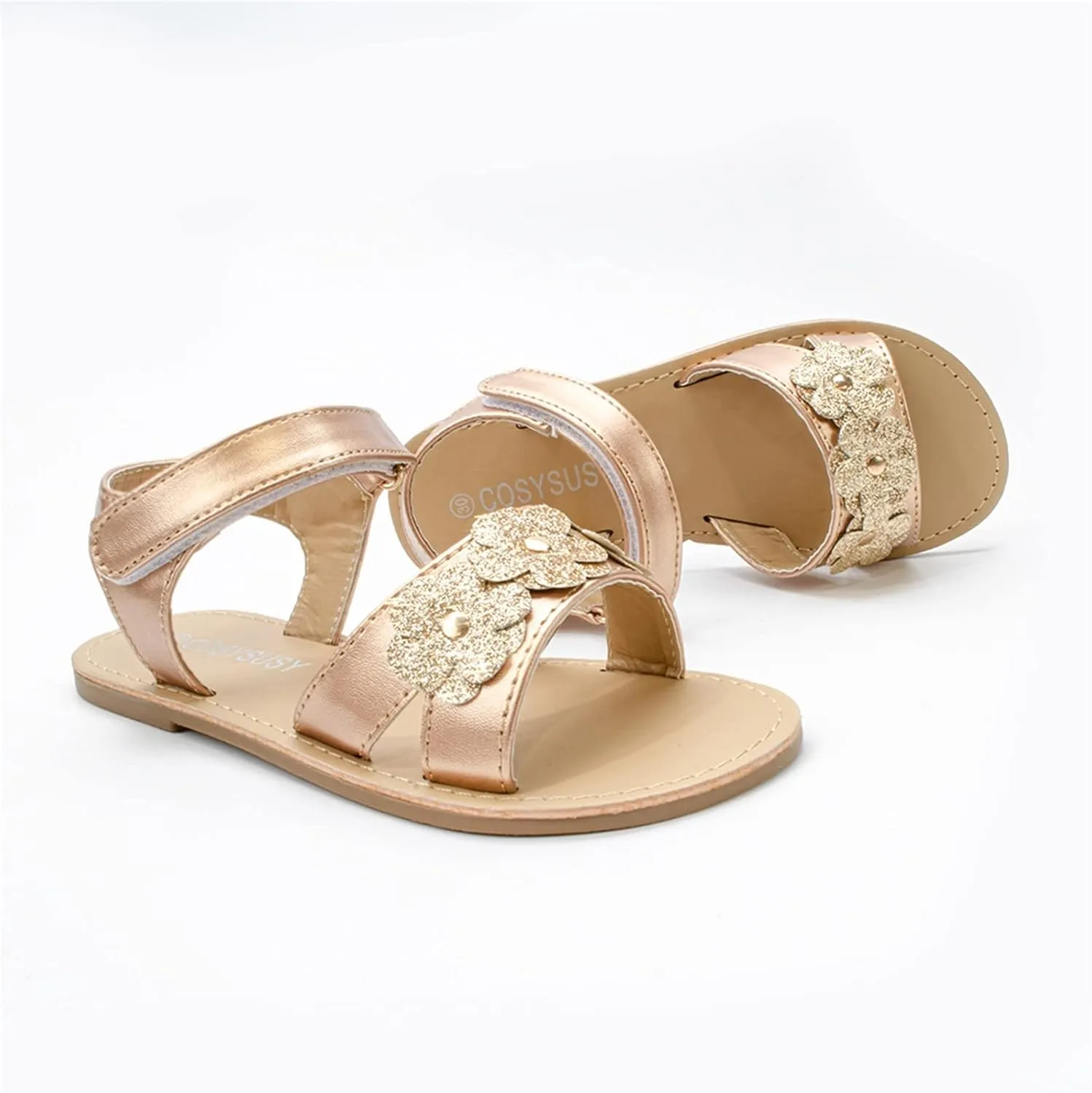 Girls Open Toe Flat Sandals with Cute Flower Breathable Open Toe Wedding Shoes for Kids Knee High Slipper Girls