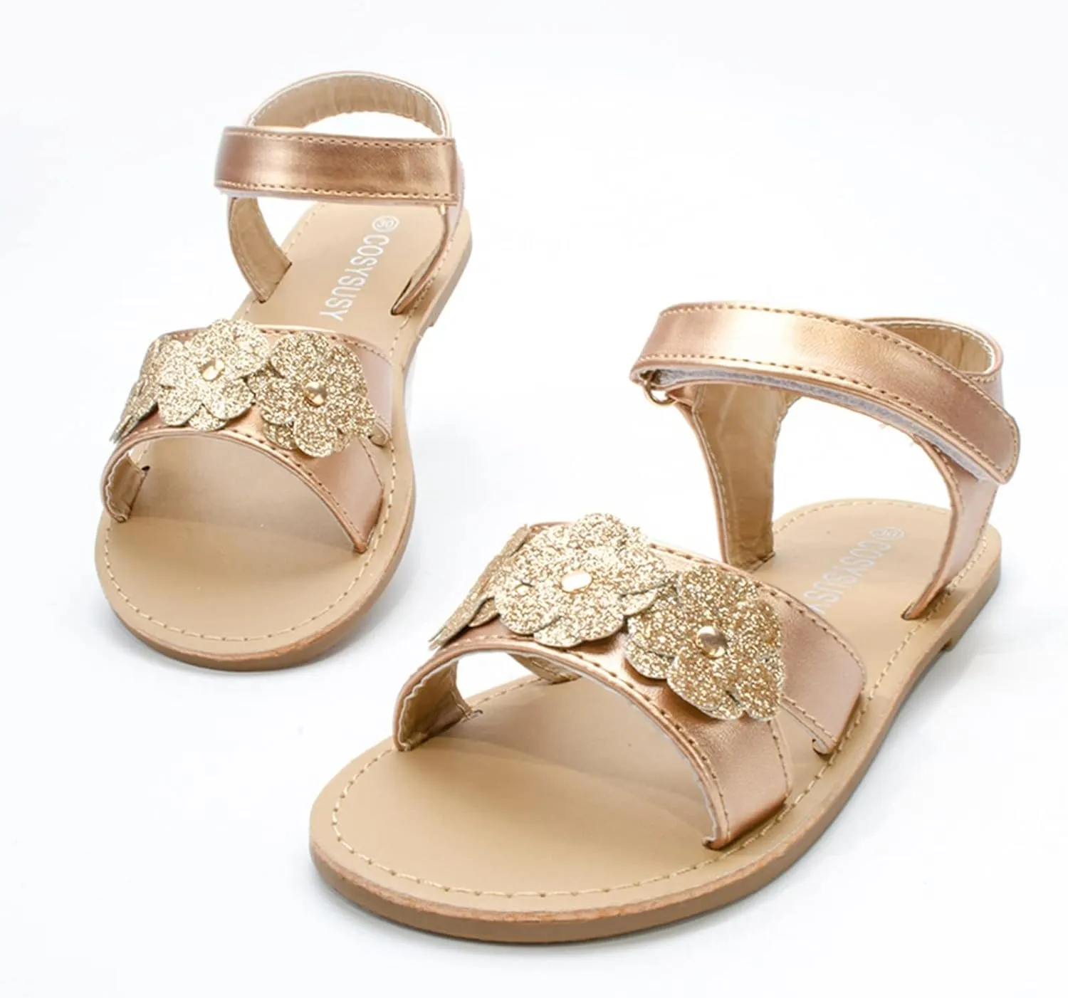 Girls Open Toe Flat Sandals with Cute Flower Breathable Open Toe Wedding Shoes for Kids Knee High Slipper Girls