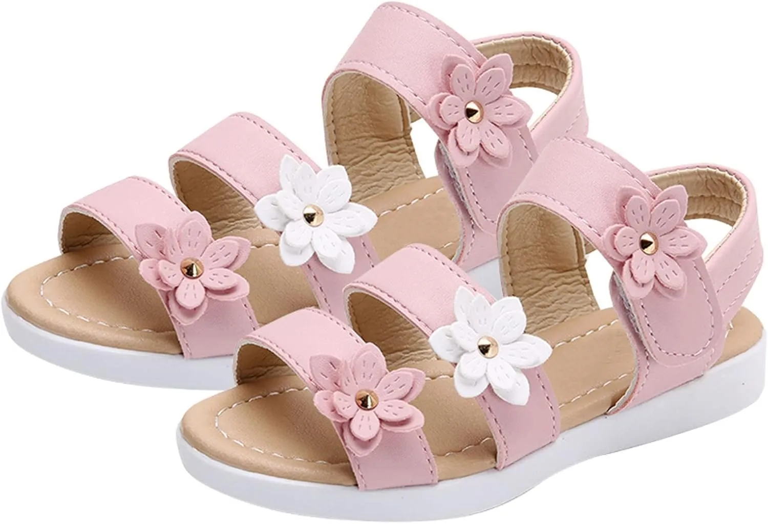 Girl's Open Toe Flowers Sandals Summer Cute Beach Play Flat Shoes for Kids Soft Sole Wedding Party Prom Shoes