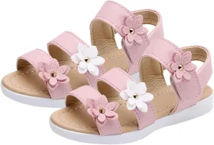 Girl's Open Toe Flowers Sandals Summer Cute Beach Play Flat Shoes for Kids Soft Sole Wedding Party Prom Shoes