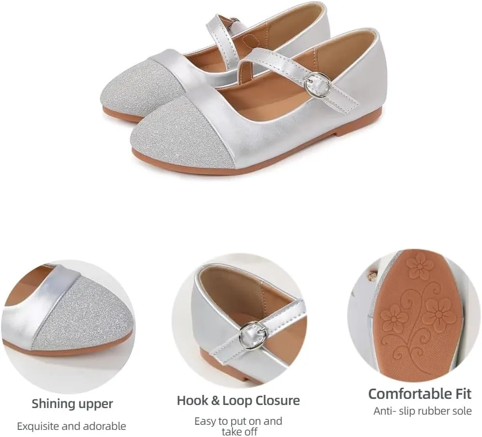 Girls Pointed Toe Mary Jane Ballet Flats Wedding Party Formal School Dress Shoes for Toddler/Little Kids