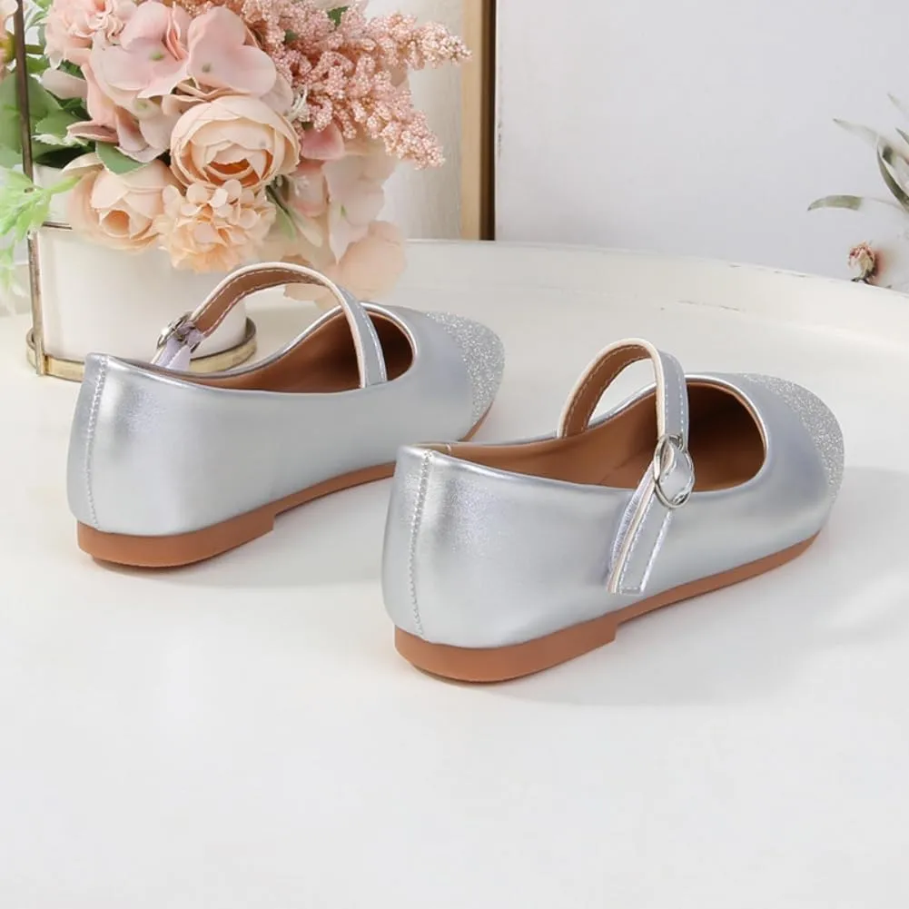 Girls Pointed Toe Mary Jane Ballet Flats Wedding Party Formal School Dress Shoes for Toddler/Little Kids