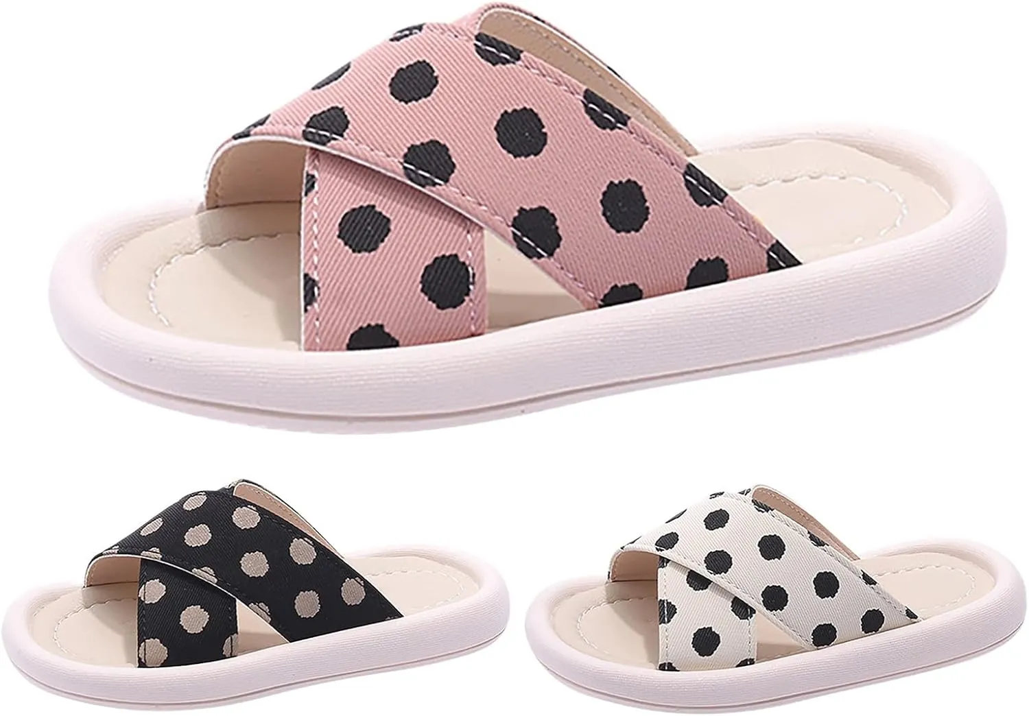 Girls Polka Dot Slides Soft Sole Anti Slip Open Toe Beach Swim Pool Water Sandals Kids Bedroom Slippers Little Girls