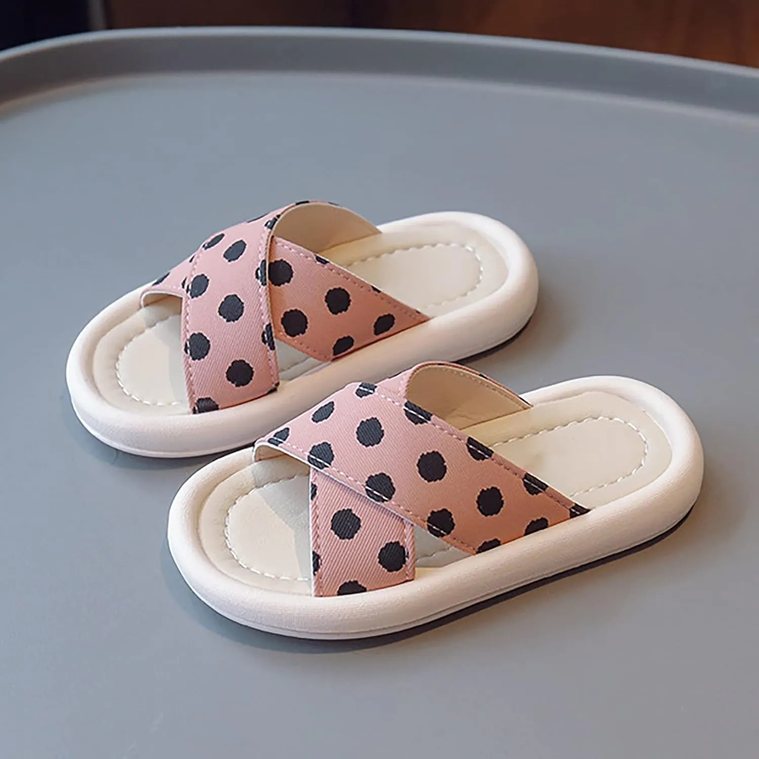Girls Polka Dot Slides Soft Sole Anti Slip Open Toe Beach Swim Pool Water Sandals Kids Bedroom Slippers Little Girls