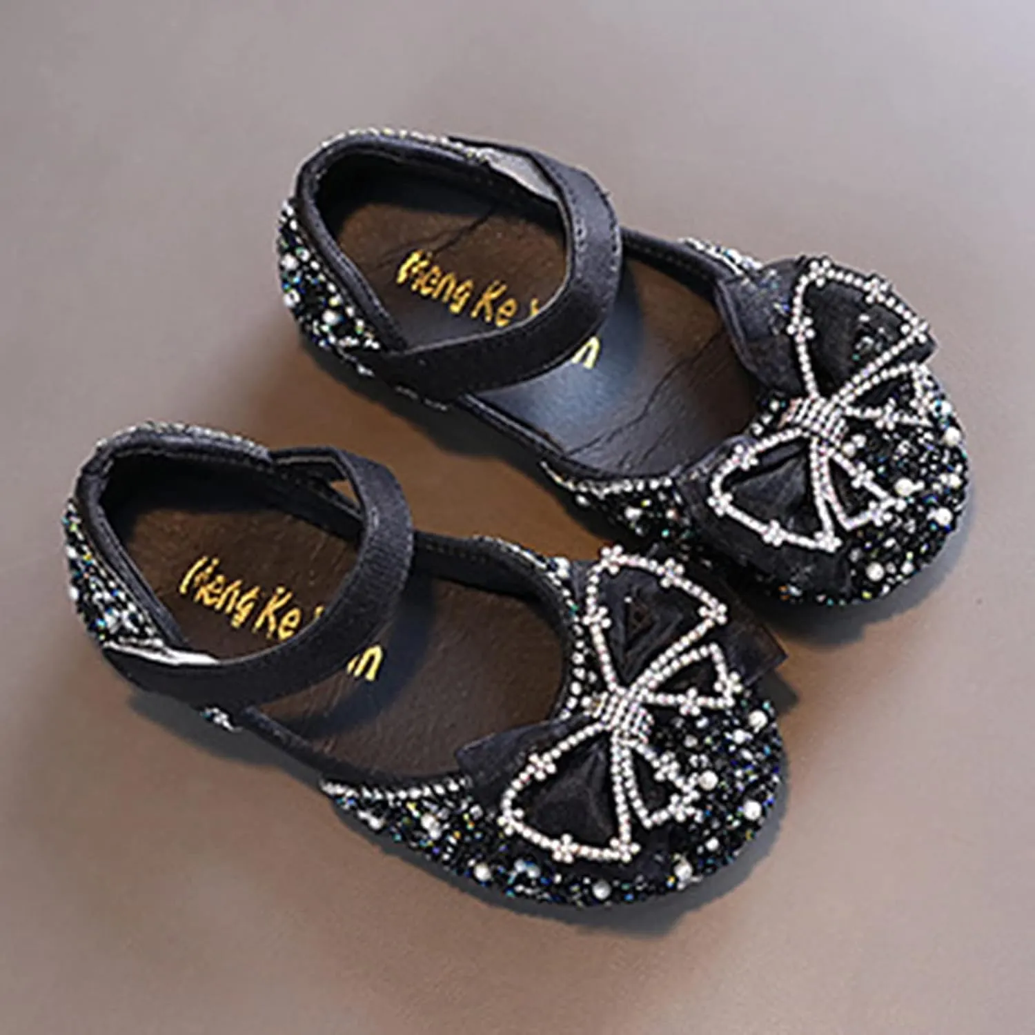 Girls Sparkly Performance Sandals Leather Sequin Princess Dress Bowknot Shoes Toddler Kids Buckle Strap Flats